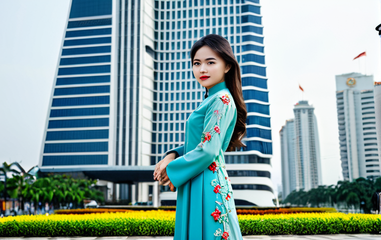 Modern Vietnamese Ao Dai Fashion**

"A young Vietnamese woman wearing a modern, fully clothed Ao Dai with floral embroidery, standing in front of the iconic Landmark 81 building in Ho Chi Minh City, Vietnam. Soft, natural lighting. Professional photography, safe for work, appropriate content, fully clothed, modest clothing, perfect anatomy, correct proportions, natural pose, well-formed hands, proper finger count, natural body proportions."

**